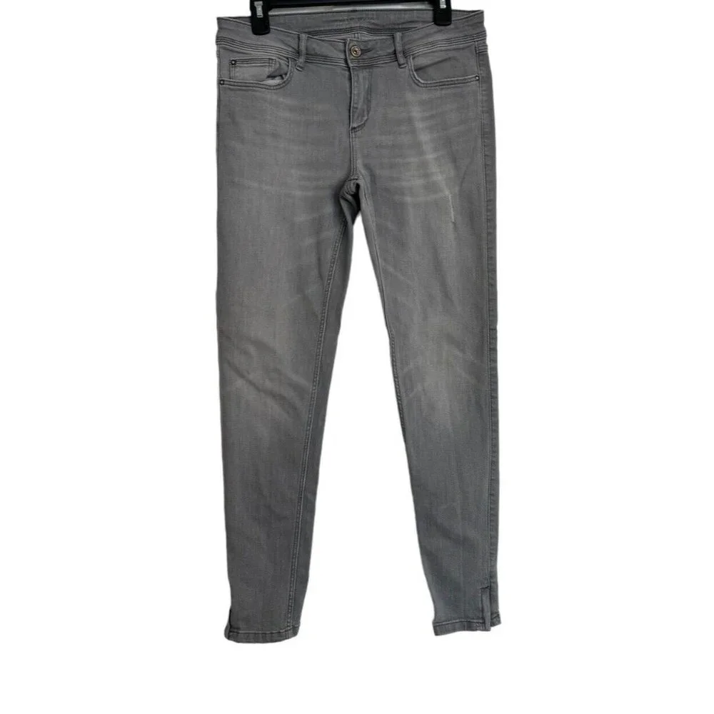 Zara Basic Jeans Z1975 Womens 8 Soft Heather Grey Skinny Stretch Cuff Zip
